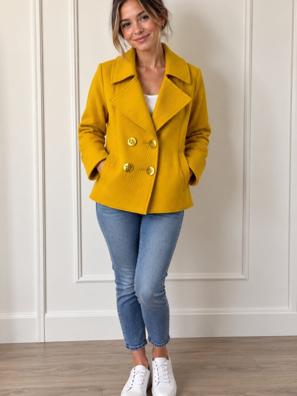 Proportion Petit Conrad C Bright Mustard Double-Breasted Pea Coat